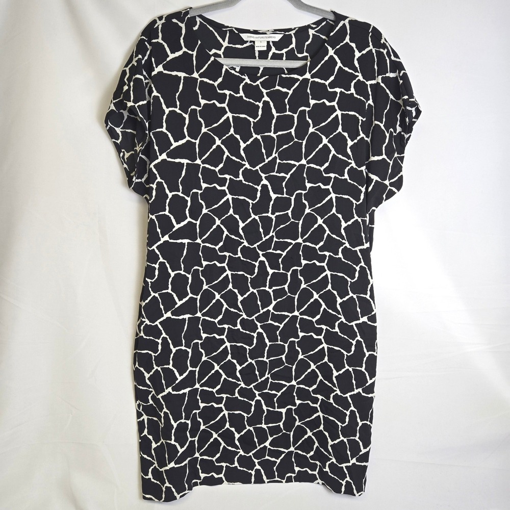 Diane Von Furstenberg Harriet Shift Dress Silk Blend Giraffe Black White S READ